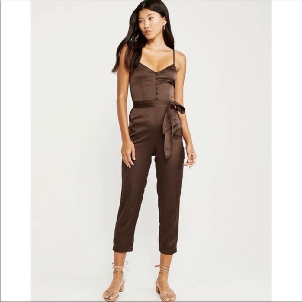 Abercrombie & Fitch Front Button Satin Jumpsuit